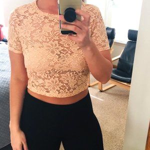 ZARA PEACH COLORED LACE CROP TOP small